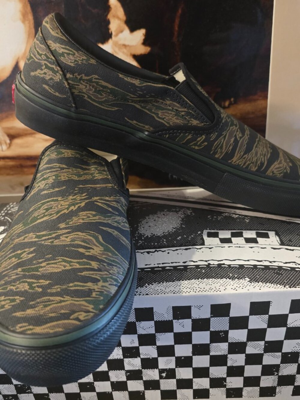 Vans Skate Slip-On Tiger Camo Black Shoes VN0A5FCA9L7 Men's Size 12 NEW